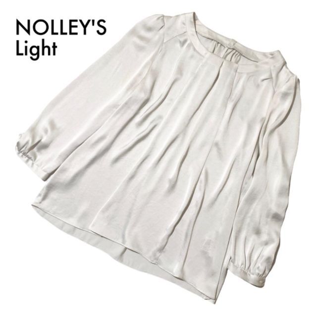 NOLLEY'S(ノーリーズ)のノーリーズライト サテンプルオーバーブラウス 白 36 S〜M トップス 古着 レディースのトップス(シャツ/ブラウス(長袖/七分))の商品写真