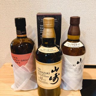 サントリー(サントリー)の3本セット 山崎12年 箱付き 山崎 ニッカ カフェグレーン 新品未開封(ウイスキー)