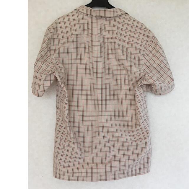 半袖 襟付き チェックシャツ ベージュ　M レディースのトップス(シャツ/ブラウス(半袖/袖なし))の商品写真