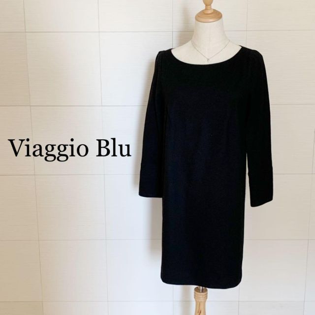 VIAGGIO BLU(ビアッジョブルー)のViaggio Blu ビアッジョブルー　サイズ１　黒　秋冬ウールワンピ レディースのワンピース(ひざ丈ワンピース)の商品写真