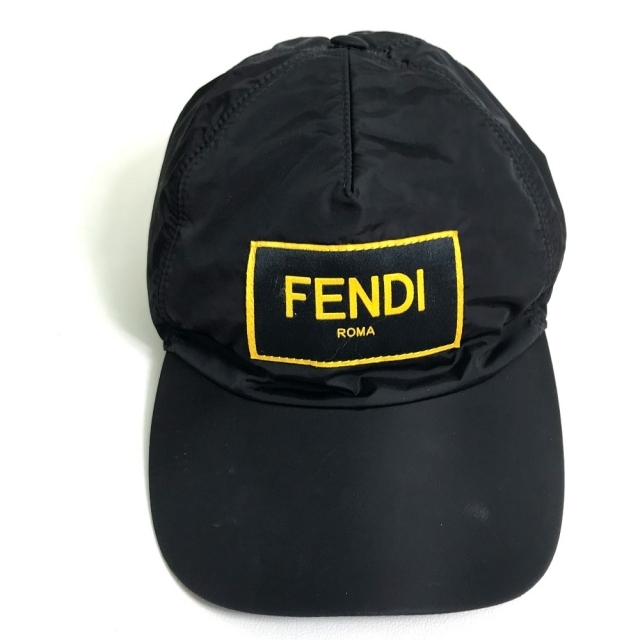 約58cmツバの長さフェンディ FENDI ロゴ FXQ768 ベースボール 帽子 キャップ ナイロン ブラック