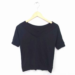 マウジー(moussy)のマウジー カットソー Tシャツ Vネック リブ ラグランスリーブ 半袖 2 黒(カットソー(半袖/袖なし))