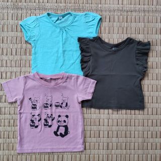 ニシマツヤ(西松屋)の女児80cmTシャツ3枚セット フリル袖・パンダ(Ｔシャツ)