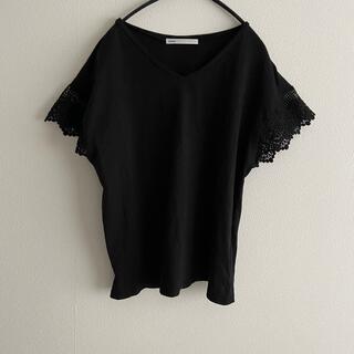 イッカ(ikka)のikka Ｖネック　半袖Tシャツ　ブラック　レース(Tシャツ(半袖/袖なし))