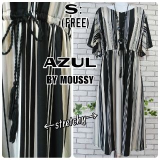 アズールバイマウジー(AZUL by moussy)のS：(FREE) ロングワンピース／アズール バイ マウジー★極美品★ストライプ(ロングワンピース/マキシワンピース)