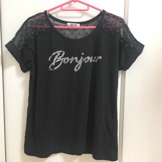 ナイスクラップ(NICE CLAUP)の個性的 半袖Tシャツ カットソー トップス ドット ロゴTシャツ 黒(Tシャツ(半袖/袖なし))