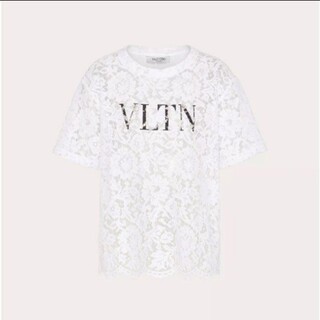 ヴァレンティノ(VALENTINO)の美品　ヴァレンティノ　ロゴ　レーストップ　Tシャツ(シャツ/ブラウス(半袖/袖なし))