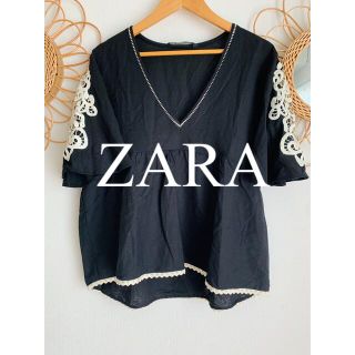 ザラ(ZARA)の美品　ZARA ザラ　トップス　シャツ　ブラウス　レース　リネン　人気　完売(シャツ/ブラウス(半袖/袖なし))