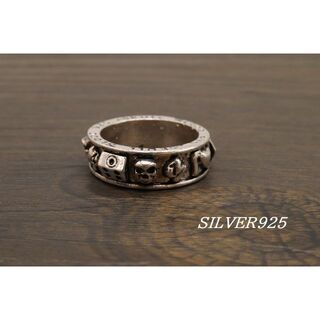 【★E494】SILVER925 スカル 骸骨 スペード 英字 リング サイズ多(リング(指輪))