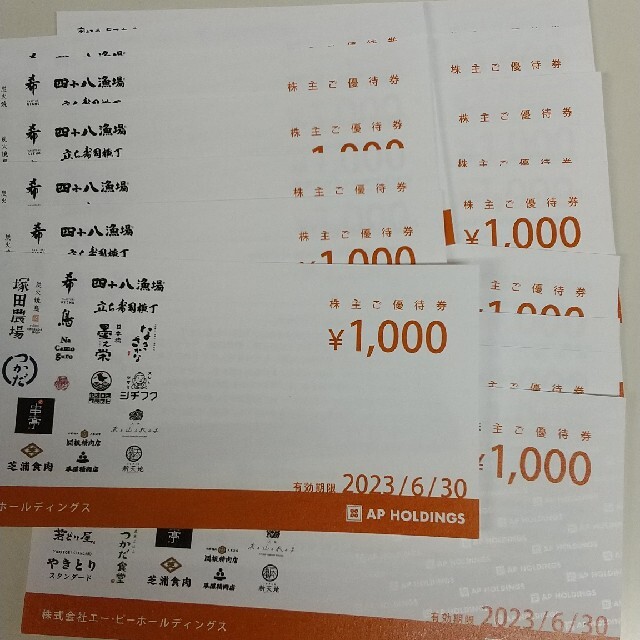 最新 エーピーホールディングス 株主優待券15，000円分