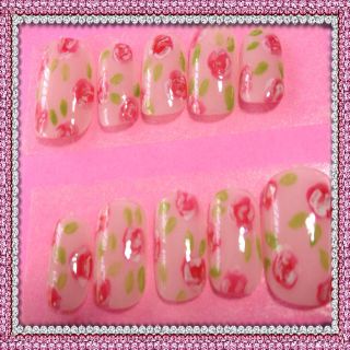 ベリーショート✨ピンク花柄ネイル(つけ爪/ネイルチップ)