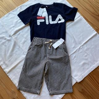 ニシマツヤ(西松屋)のFILA  紺色　Tシャツ　ズボン　セット　綿100%  130  西松屋　新品(Tシャツ/カットソー)