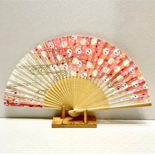 高級シルク扇子【ラメうさぎピンク　絹扇子】大きさ22cm(和装小物)