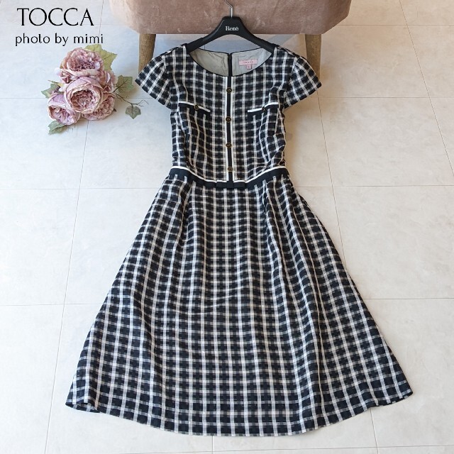 美品♡TOCCA ひざ丈ワンピース チェック リボン ボタン ARABESQUE