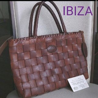 IBIZA イビザ ハンドバッグ カバン 鞄 ブラウン 茶 革 レザー 編み込み