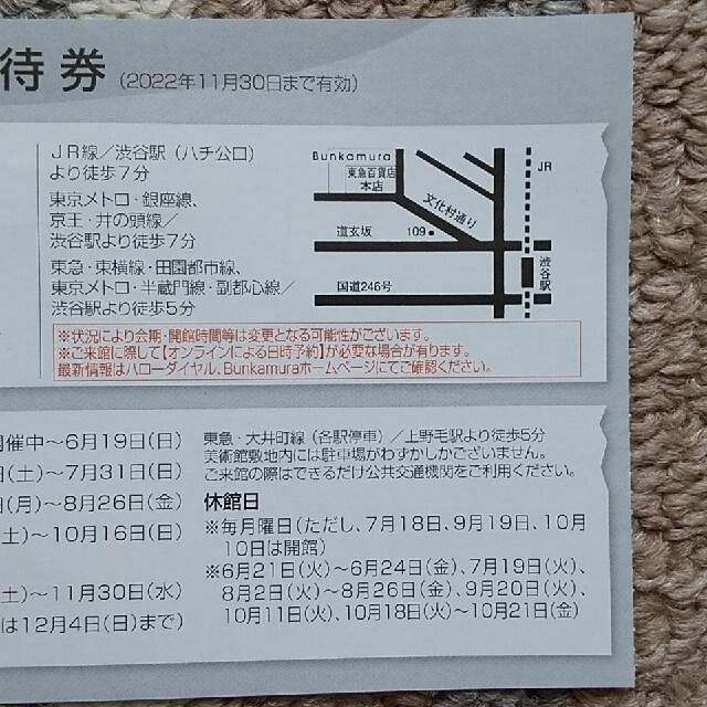 東急 株主優待 共通ご招待券    Bunkamura 2枚 チケットの施設利用券(美術館/博物館)の商品写真