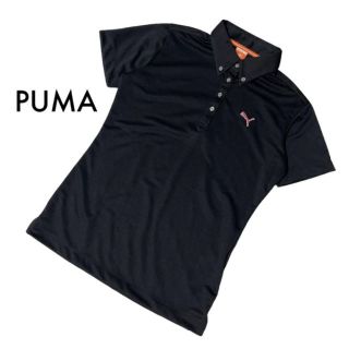 プーマ(PUMA)の美品プーマ 半袖ポロシャツ 黒 ロゴ刺繍入り ピンク スポーツウェア ドライ 夏(ポロシャツ)