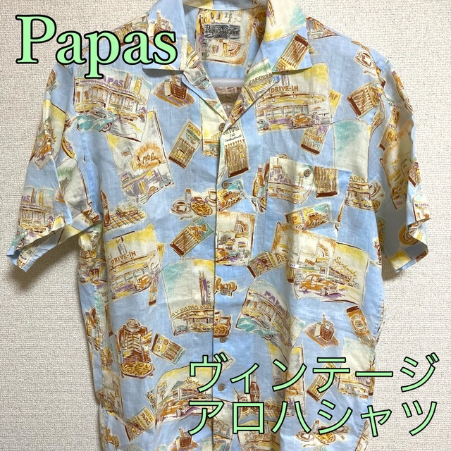 ベンチ 収納付 Papas ISLAND リネン オープンカラーシャツ 半袖 総柄
