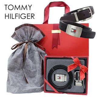 トミーヒルフィガー(TOMMY HILFIGER)のプレゼント用 ラッピング済み メンズ 本革ベルト ブランド トミーヒルフィガー (ベルト)