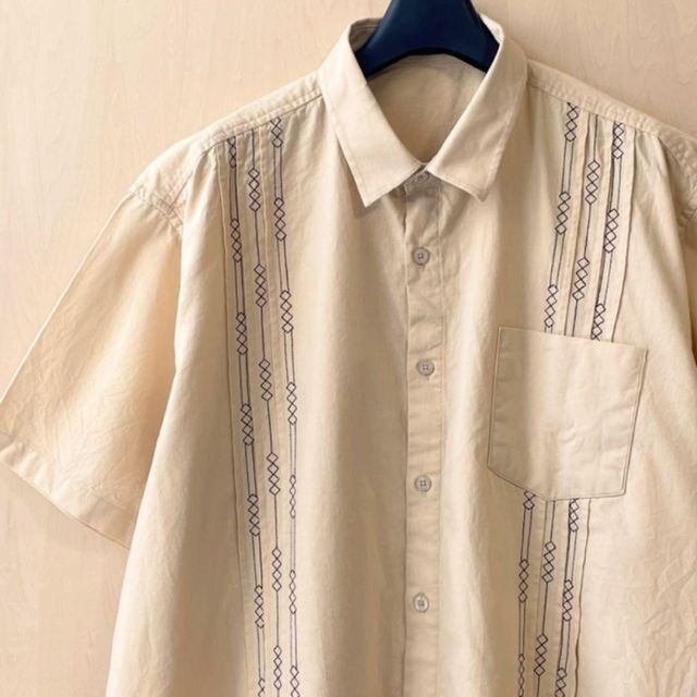 キューバシャツ　刺繍　1ポケット　アースカラー　半袖（I14-053）