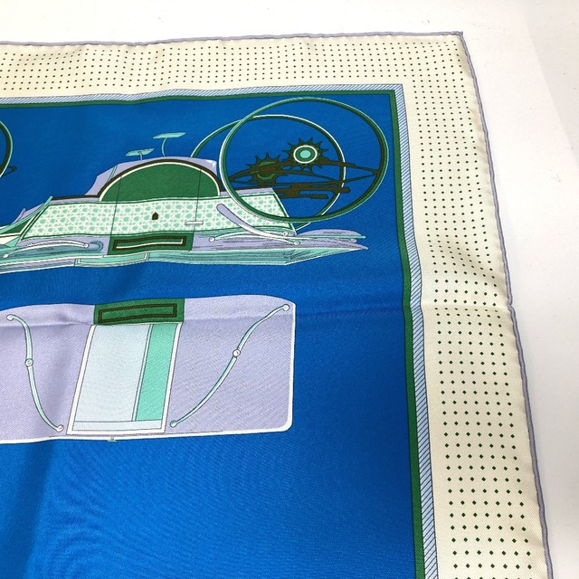 HERMES エルメス LA PERRIERE カレ90 シルク スカーフ ブルー×グリーン