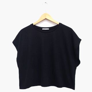 ザラ(ZARA)のザラ ZARA Tシャツ カットソー 丸首 半袖 ショート丈 総柄 M ブラック(Tシャツ(半袖/袖なし))