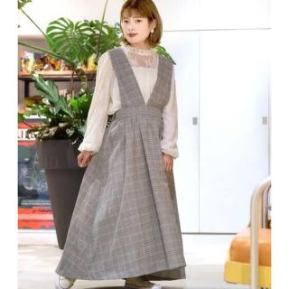 ダブルクローゼット(w closet)のw closet グレンチェックサロペットスカート(ロングワンピース/マキシワンピース)