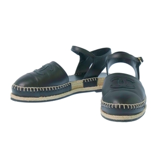 シャネル(CHANEL)のシャネル サンダル エスパドリーユ ココマーク レディースサイズ36 G36184 CHANEL 靴 アンクルストラップ サンダル 黒 ブラック(サンダル)