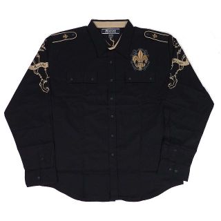 AKCESS アクセス クロスデザイン 長袖 ドレス シャツ ブラック XXXL(シャツ)