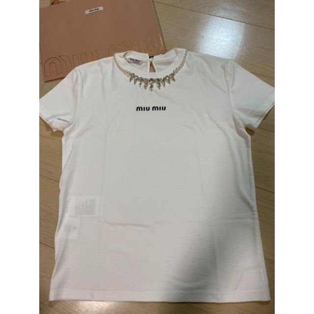 数量限定】 u - 【新品】u ミュウミュウ❣️パール ビジュー Tシャツの