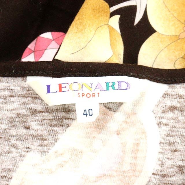 LEONARD(レオナール)のレオナール SPORT カットソー 長袖 コットン 花柄 宝石 40 M 茶 レディースのトップス(カットソー(長袖/七分))の商品写真