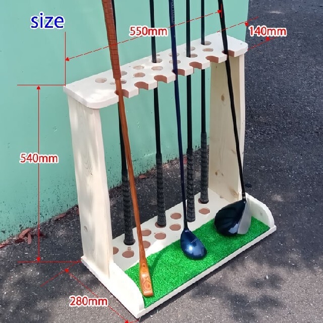 ゴルフクラブスタンド13本＋7本(前立てかけ)　無塗装磨き仕上【完成品でお届け】 4