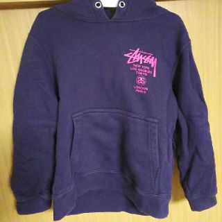 ステューシー(STUSSY)のステューシー限定ワールドツアー紺色ピンク パーカー キッズM110cmスウェット(Tシャツ/カットソー)