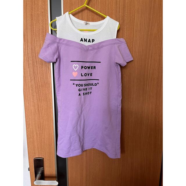 ANAP Kids(アナップキッズ)のANAP肩出しワンピース キッズ/ベビー/マタニティのキッズ服女の子用(90cm~)(Tシャツ/カットソー)の商品写真