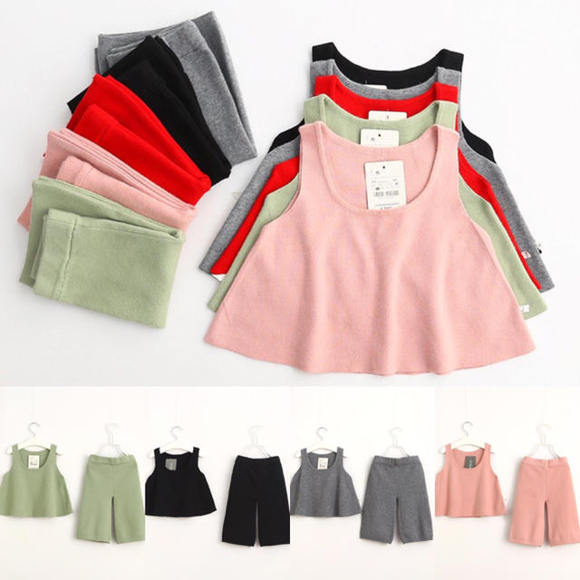 グレー100✲カシミヤタッチ ニットセットアップ キッズ/ベビー/マタニティのキッズ服女の子用(90cm~)(ワンピース)の商品写真