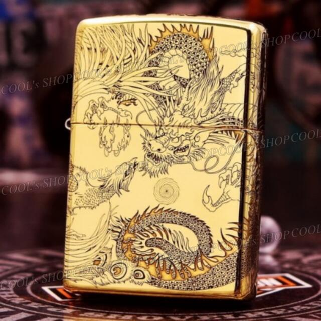 zippo☆3面加工☆龍と鳳凰☆アンティークシルバー☆ジッポ ライター