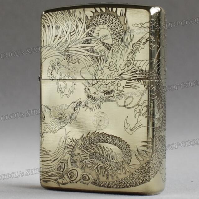 zippo☆3面加工☆龍と鳳凰☆アンティークシルバー☆ジッポ ライター