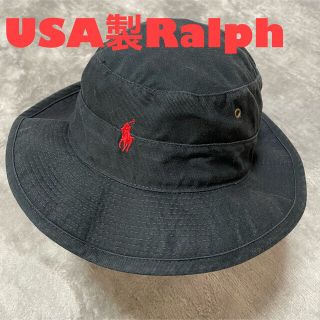 ポロラルフローレン(POLO RALPH LAUREN)の★90sUSA製希少★ポロラルフローレン　バケットハット　刺繍ロゴ　ブラック(ハット)