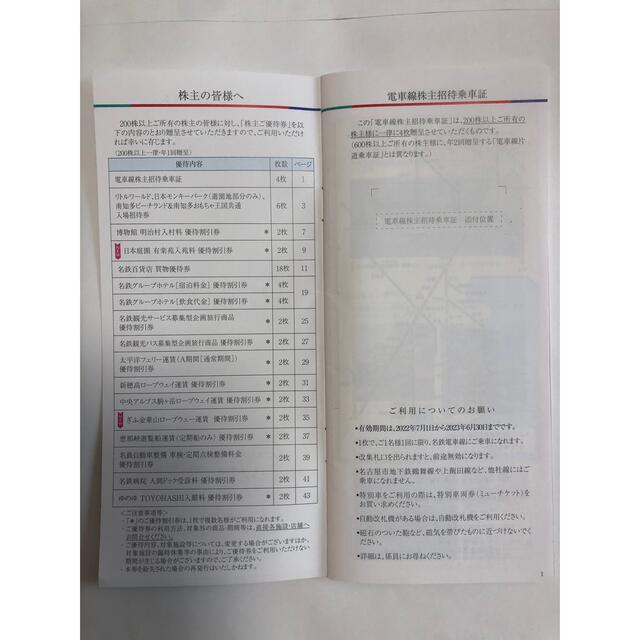 名鉄株主優待券　(招待乗車証なし) チケットの施設利用券(遊園地/テーマパーク)の商品写真