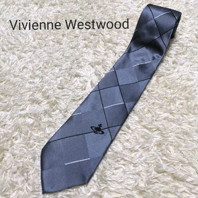 Vivienne Westwood(ヴィヴィアンウエストウッド)のヴィヴィアンウエストウッド　オーブ　ロゴ　チェック　グレー　シルバー メンズのファッション小物(ネクタイ)の商品写真