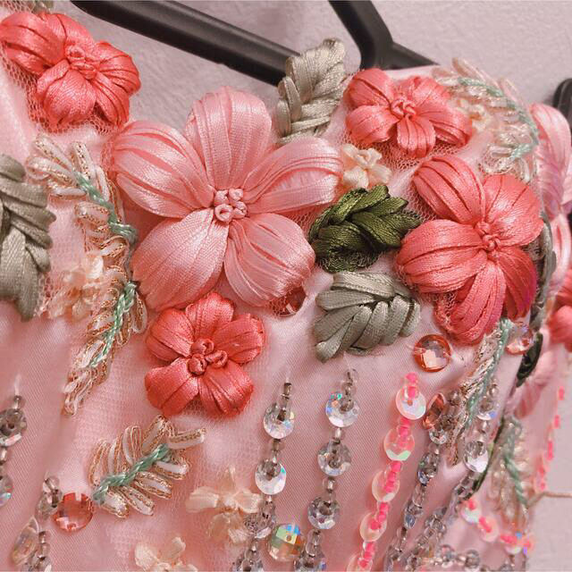 AngelR(エンジェルアール)のAngelR 立体フラワーモチーフ　ショートインロングドレス　ピンク　美品 レディースのフォーマル/ドレス(ナイトドレス)の商品写真