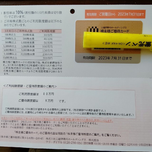 三越伊勢丹ホールディングス株主優待カード　80万円