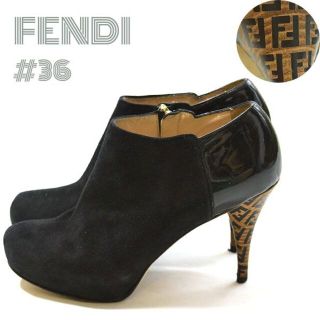 FENDI - フェンディ■FFズッカ柄ヒールスウェードレザーショートブーツ　ブーティ23cm