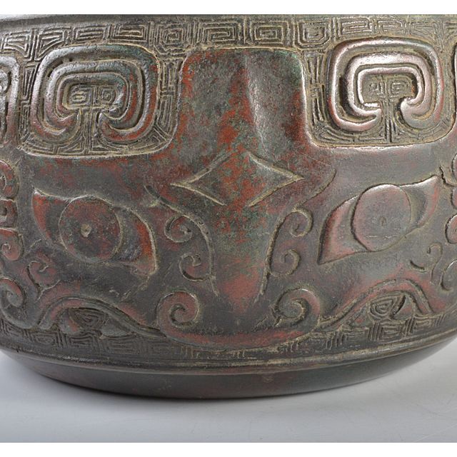メーカー直売 - 人気ランキング 中国 R4620の D 時代箱 茶こぼし 建水 斑紫銅饕餮文 古銅宣徳銅 金属工芸