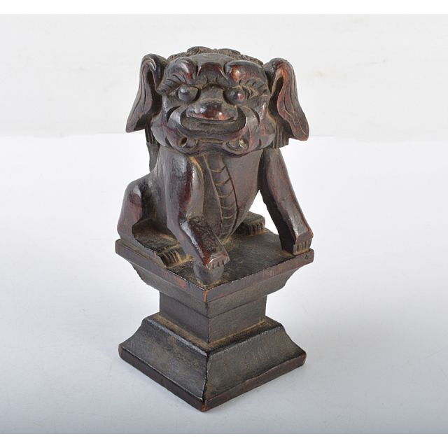 中国　唐木紫檀製　獅子鈕印材　置物　M 　R4624