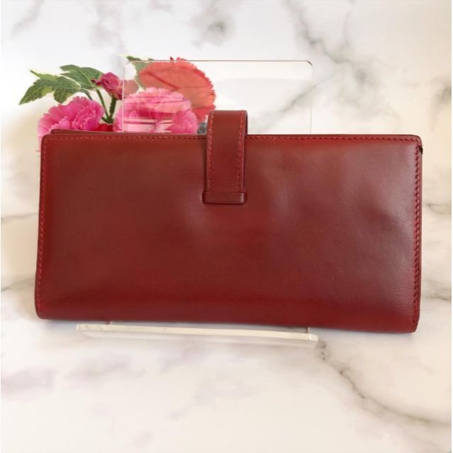 エルメス ベアン クラシック ボックスカーフ 長財布 ワインレッド