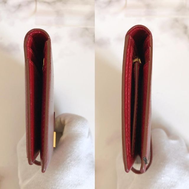 エルメス ベアン クラシック ボックスカーフ 長財布 ワインレッド