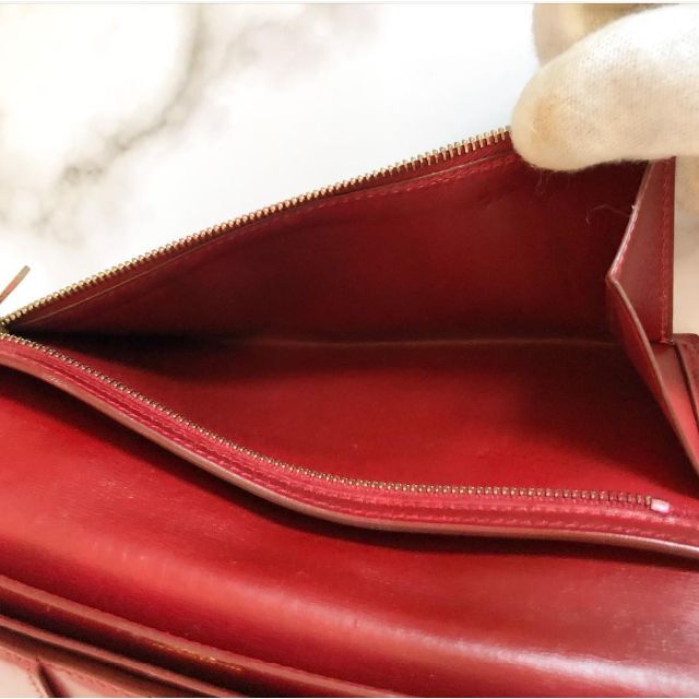 エルメス ベアン クラシック ボックスカーフ 長財布 ワインレッド