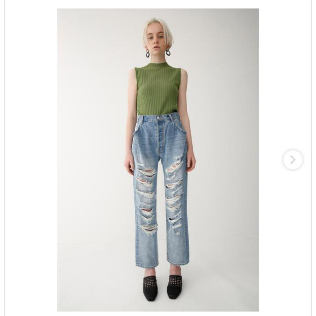 moussy(マウジー)のMOUSSY/RIPPED WIDE STRAIGHTデニム/美品/24 レディースのパンツ(デニム/ジーンズ)の商品写真