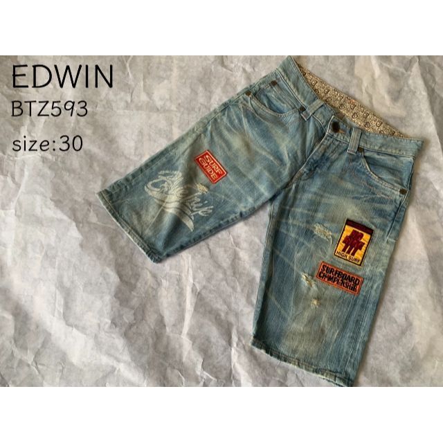 EDWIN(エドウィン)のEDWIN  BTZ593  エドウィン　デニム　ハーフパンツ　ワッペン　30 メンズのパンツ(ショートパンツ)の商品写真